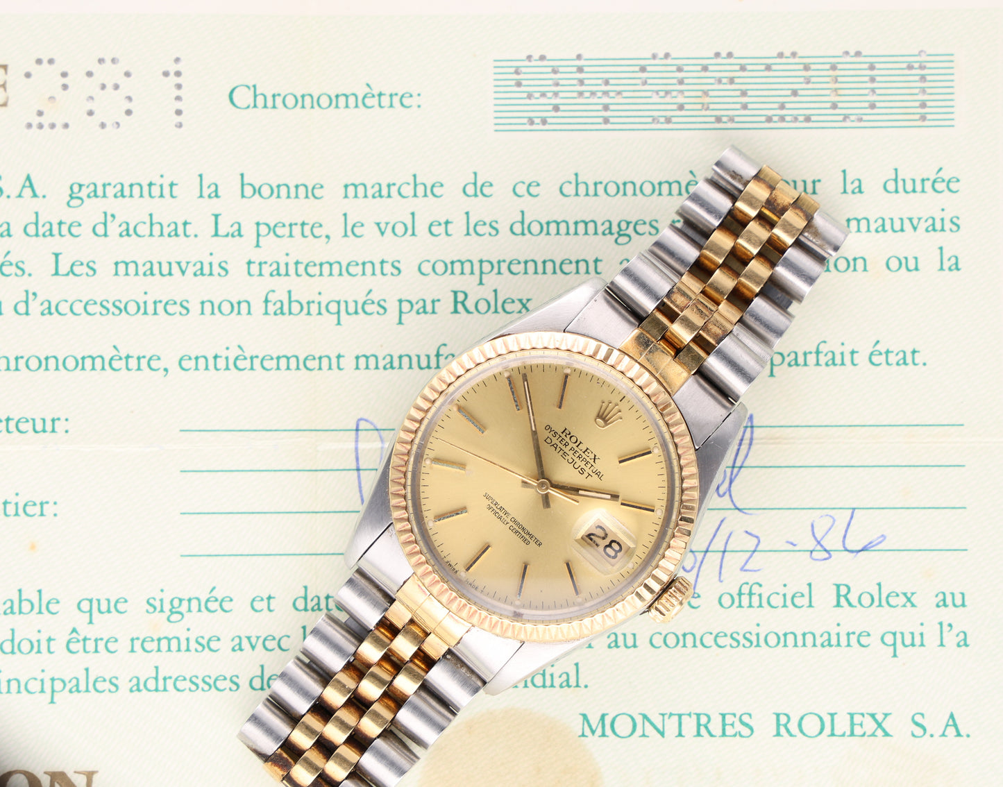 Rolex Datejust 16013 paper