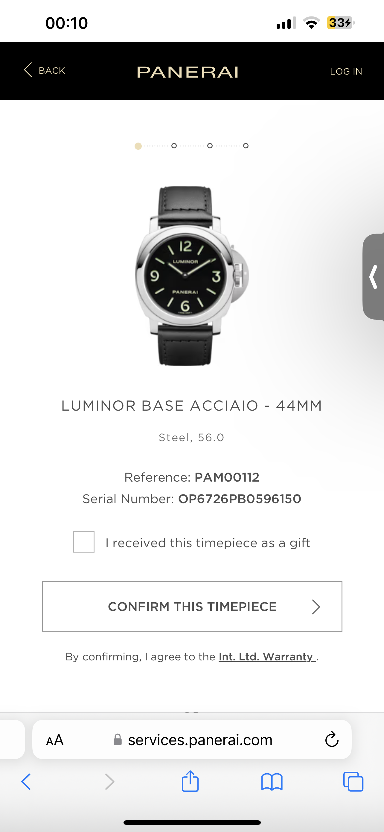 Panerai PAM00112 Luminor Marina open back