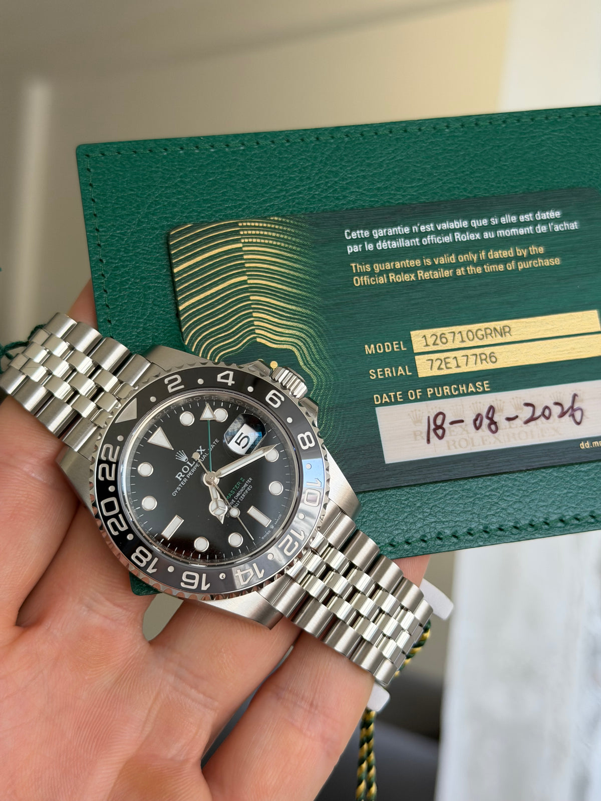 Rolex GMT MAster II Bruce Wayne 126710 wood card