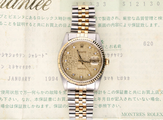 Rolex Datejust 16233 paper diamonds Jubilee dial